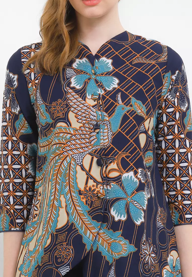 Blouse Atasan Batik Wanita Alerica Furing Navy Lengan Panjang