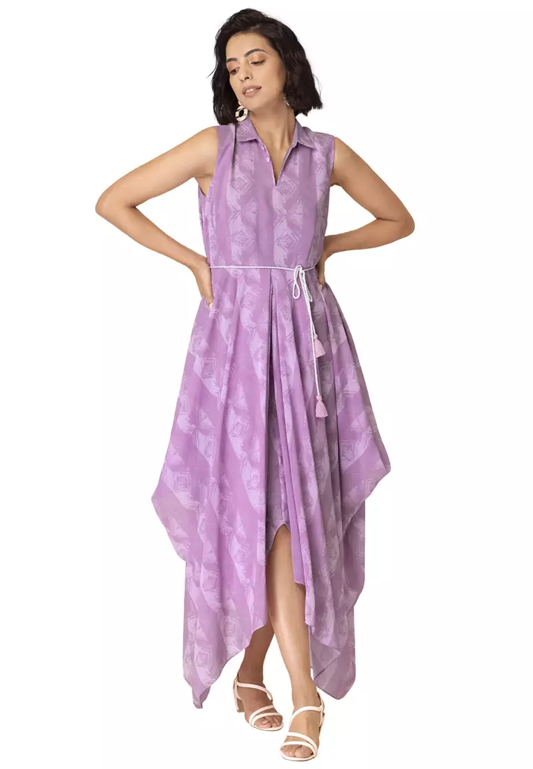 Buy Indya Lavender Chevron Sleeveless Cowl Maxi Dress 2024 Online
