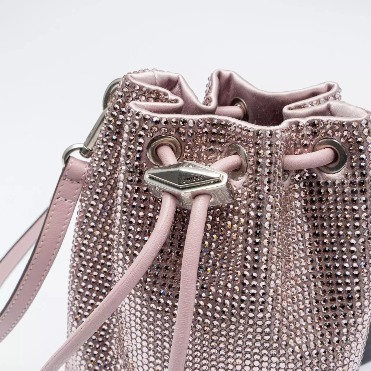 [5.5UPER DEALS] Cinch Mini Bon Bon Satin Crystal Bucket Bag Rose Silver