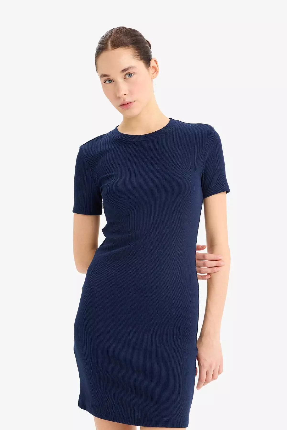 Ribbed Bodycon Mini Dress - Crew Neck, Short Sleeve E7231Ax25Sp