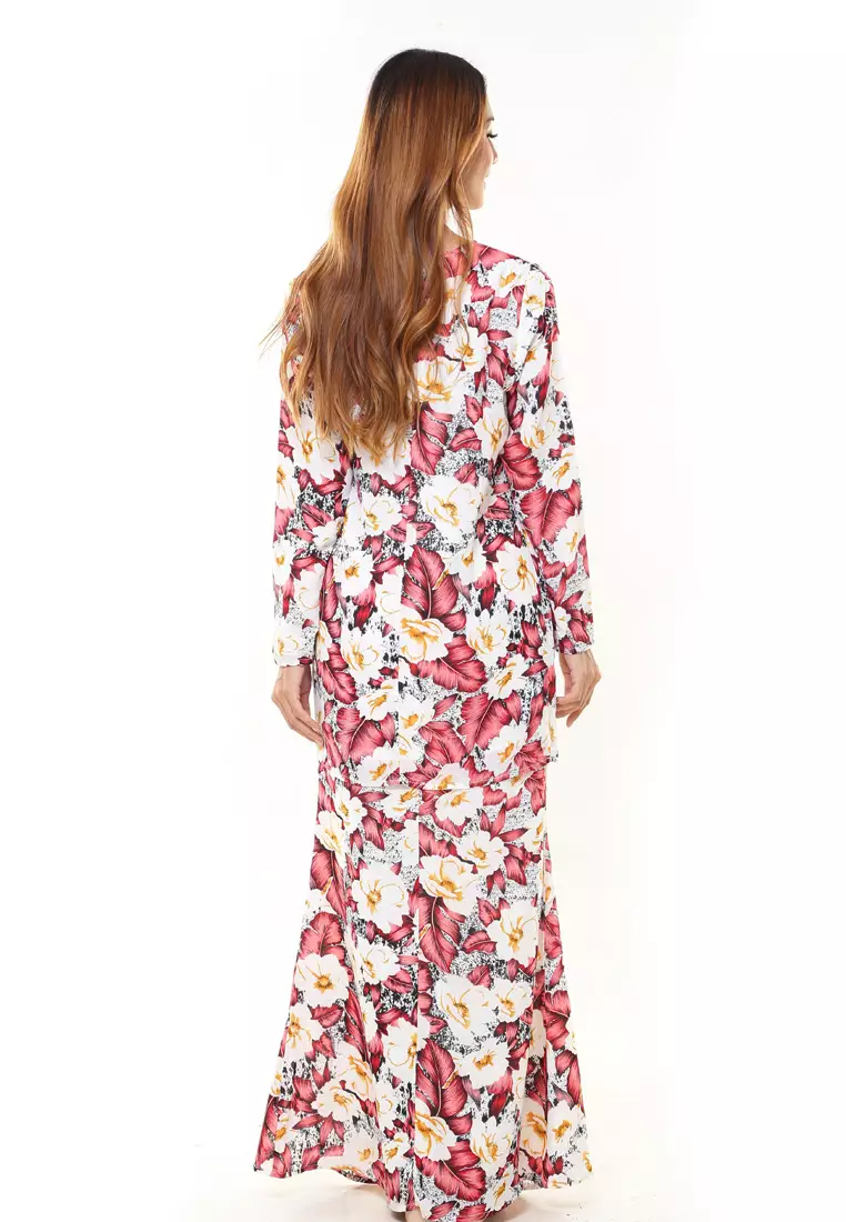 Rina Printed Kurung Red White Flower