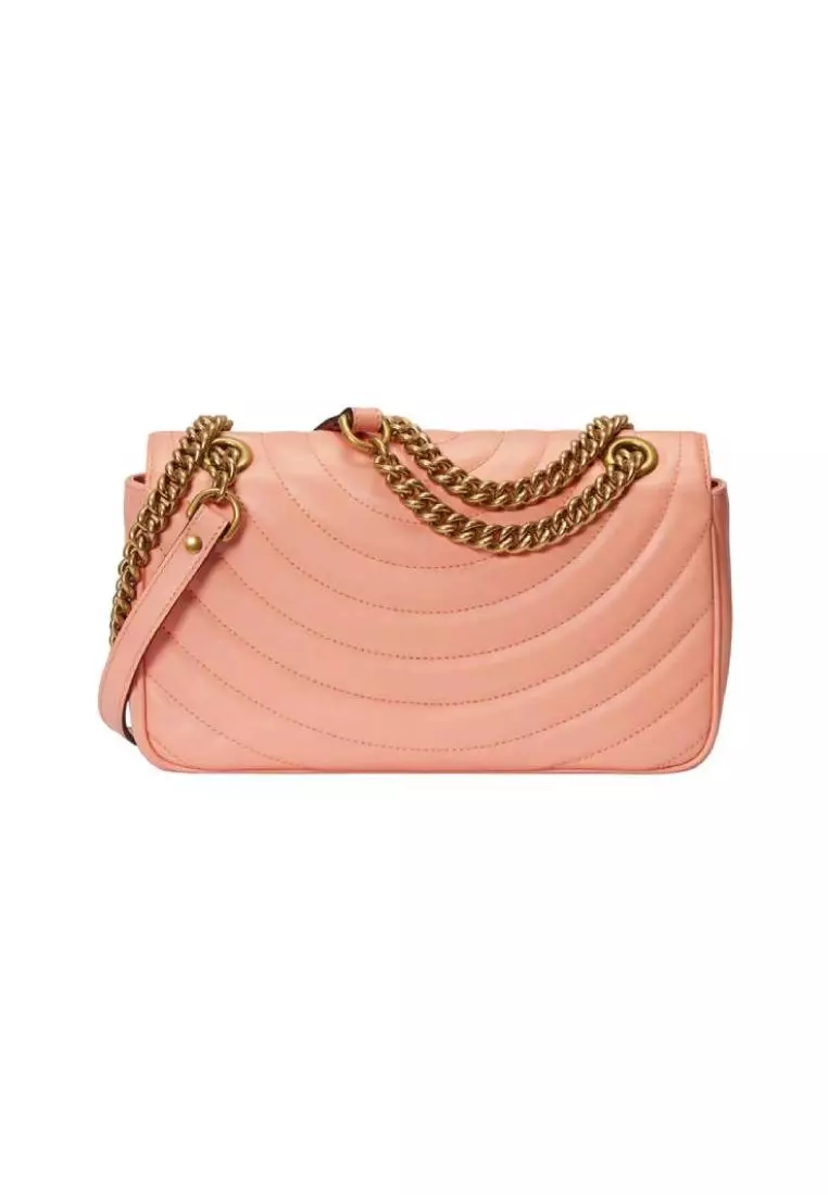 GUCCI GG Marmont Small Matelassé Flap Shoulder Bag Peach