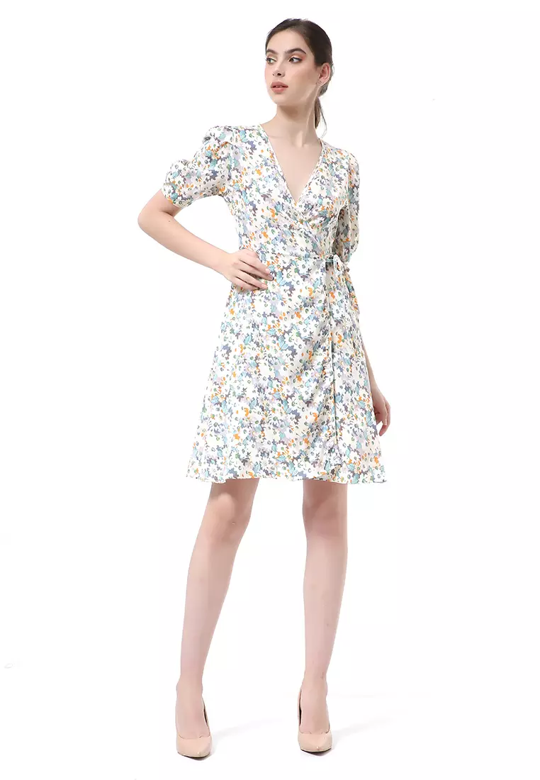Rachel Dress Wanita Lengan Karet Flower Motive Model Belah Samping Material Cotton ORIGINAL - Multicolor