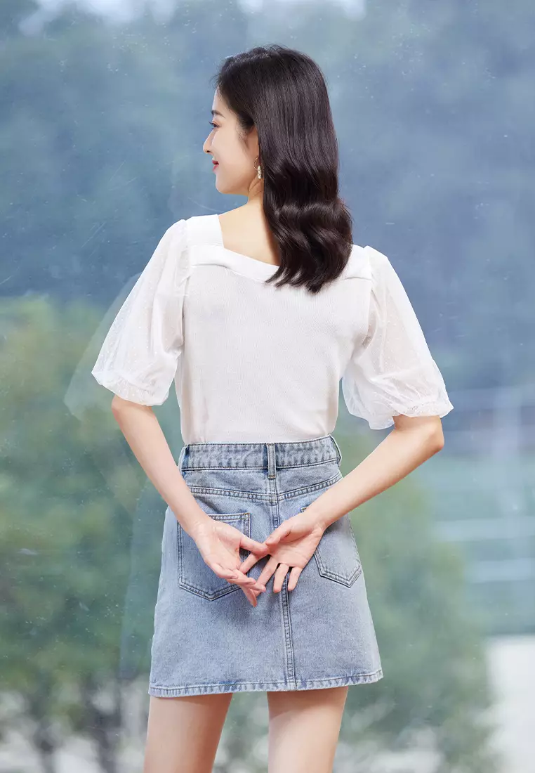 V-Neck Puff Sleeve Blouse