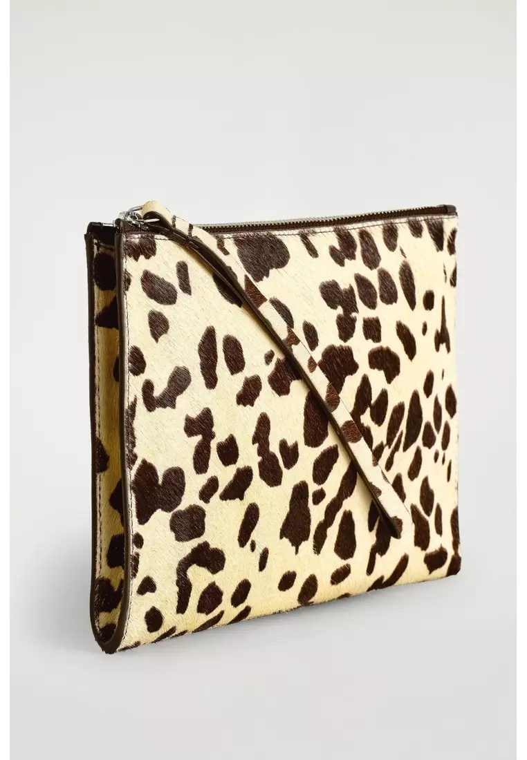 ANIMAL-PRINT PONY HAIR-EFFECT LEATHER POUCH
