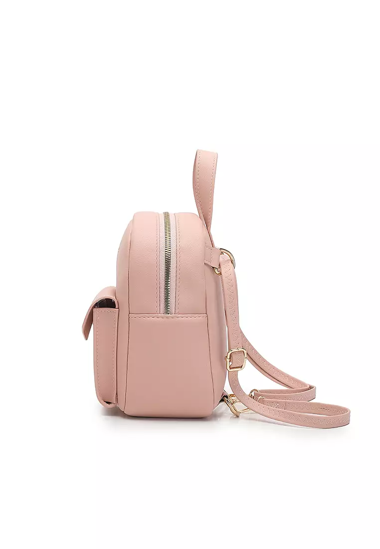 Women's 2-Way Backpack / Crossbody Bag / Sling Bag (Tas Ransel Wanita & Tas Punggung Wanita / Tas Selempang Wanita) - Merah Jambu