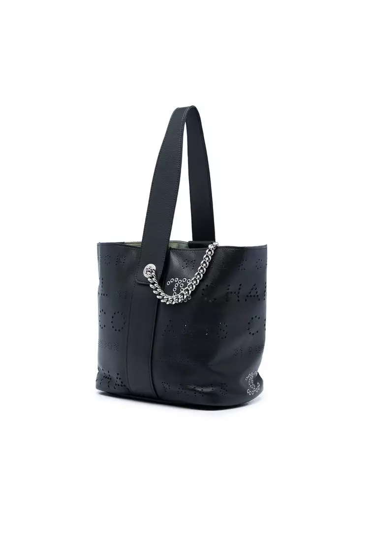 Pre-Loved Chanel Small Perforated Calfskin Logo Eyelet Bucket Bag