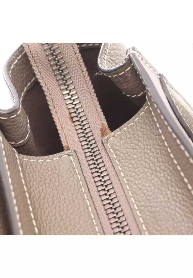 Pre-Loved Celine luggage micro shopper Handbag tote bag leather Gray brown