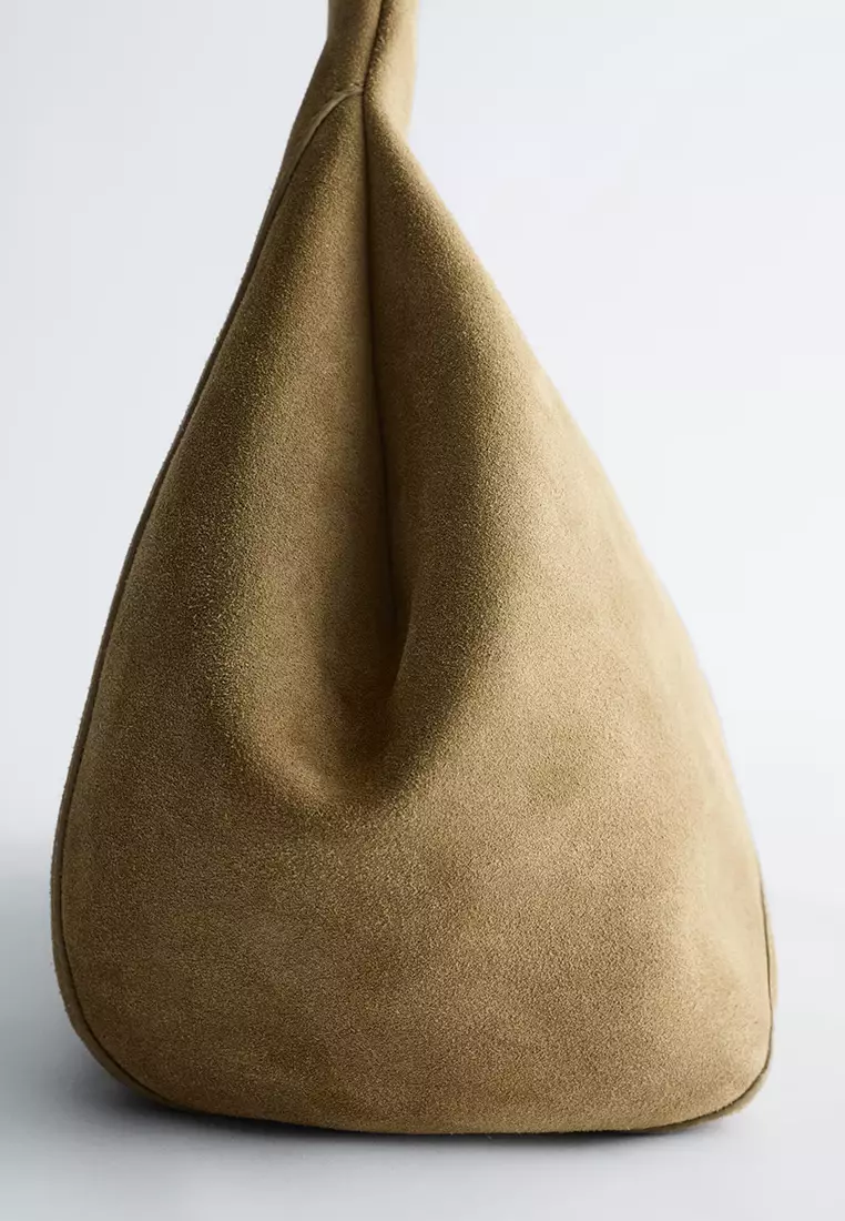Curved Suede Shoulder Bag