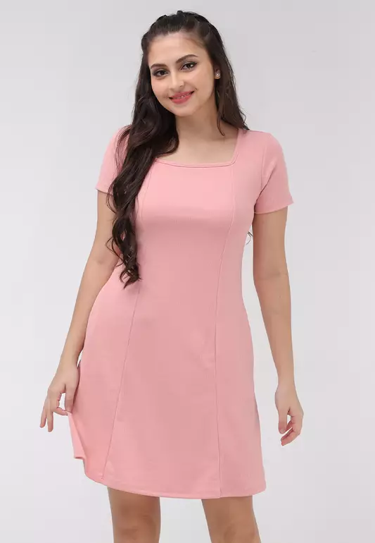 Rib Knits Short Sleeves Dress