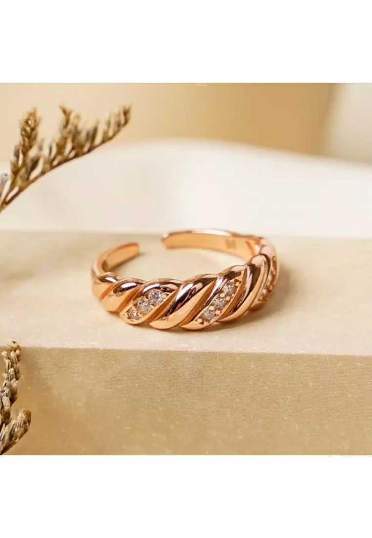 Millennia 2000 Croissant Studded Cubic Zirconia Rose Gold Ring with 925 Sterling Silver