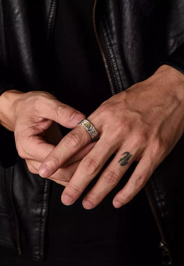 Cincin Pria Egyptian Pyramid Eye Of Horus God Of Sun Ring Set Original cincin model adjustable Unisex cowok cewek anti