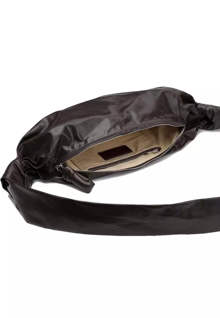 Small Soft Croissant Bag Paper Leather Dark Chocolate BG0092LL0028