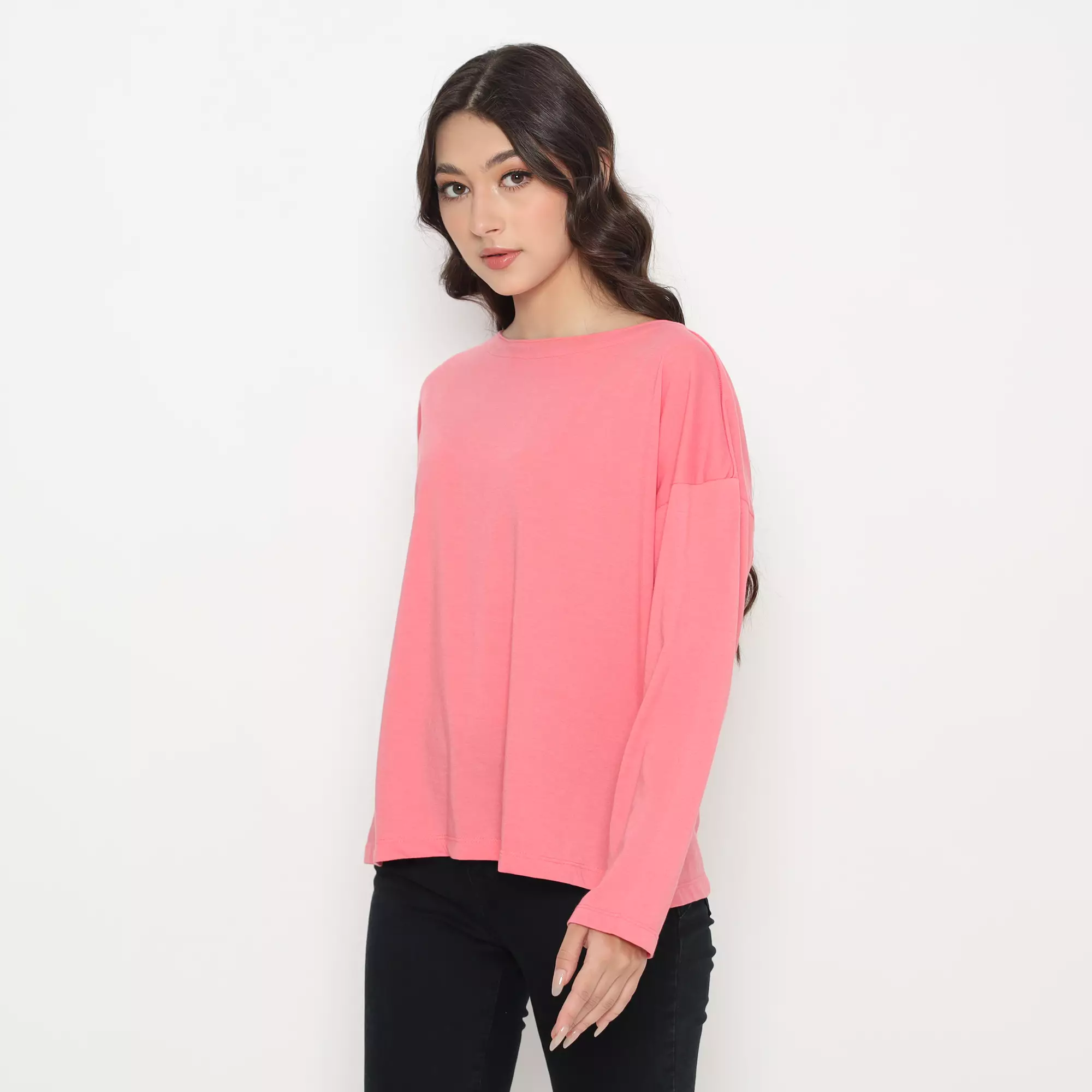 Matsuda Kaos Oversize Polos Wanita Lengan Panjang T Shirt Olive