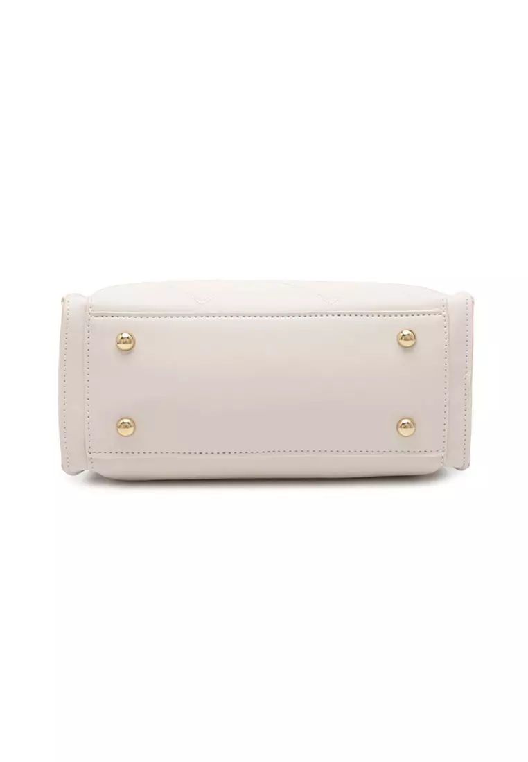 Women's Zig Zag Quilted Top Handle Bag / Crossbody Bag / Shoulder Bag - White