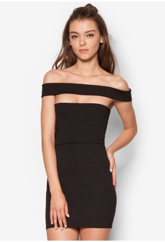 MISSGUIDED black Cut Out Panel Bardot Bodycon Dress MI511AA26IXTMY_1