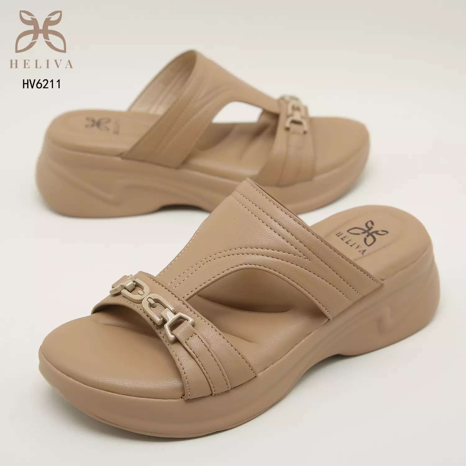 Heliva Joyce Lady Sandals Wedges Double Strap Chain Sol 5cm