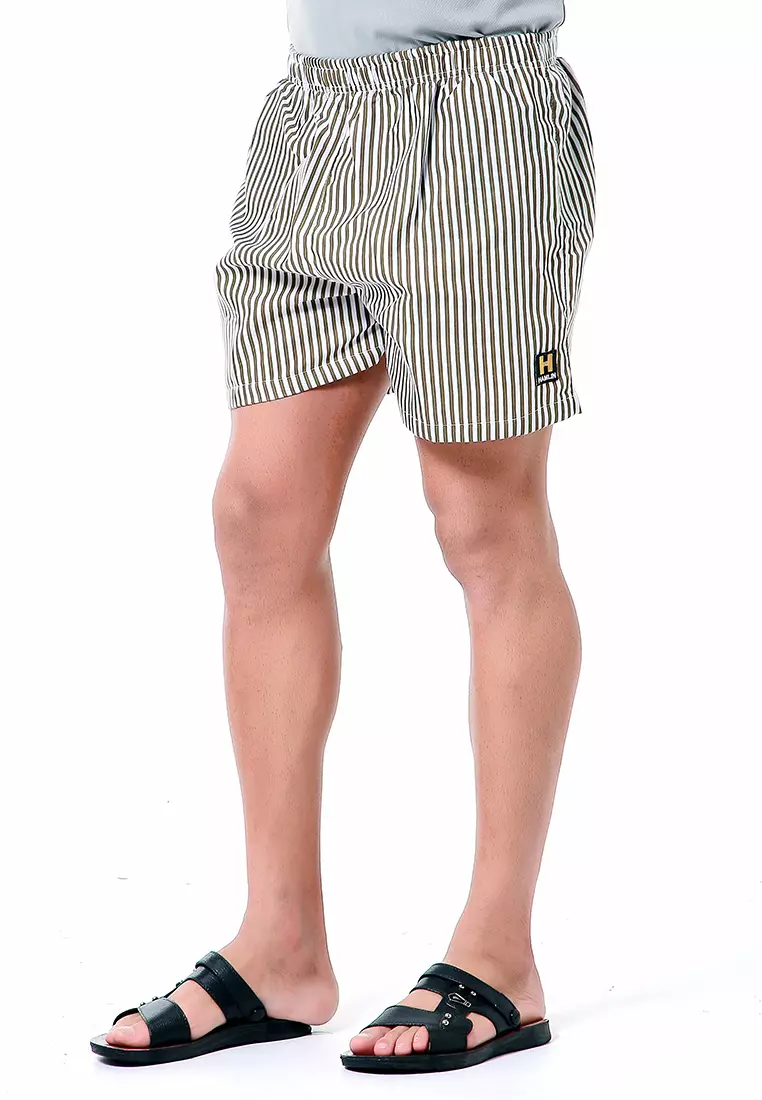 Grissham Celana Pendek Pria Boxer Kasual Stripe Motive Material Cotton ORIGINAL - Army Green