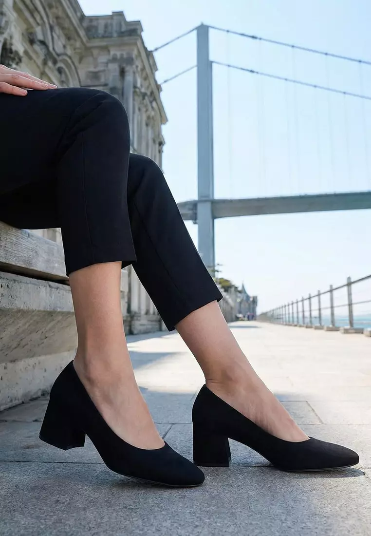 Black Suede Women's Classic Heeled Shoes 20808