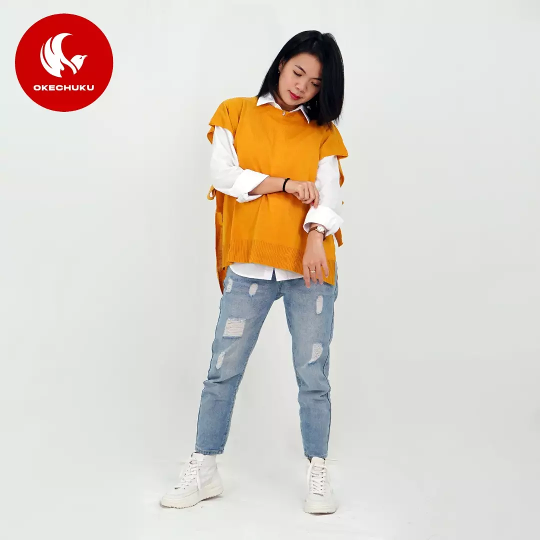 OKECHUKU Andien Knit Vest Korean Style Rompi Rajut Wanita Polos Vest Tali Outer Hijab