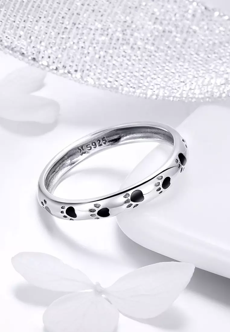 Solid 925 Sterling Silver Animal Pet Paw Print Band Ring