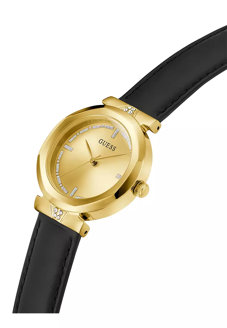 Guess Ladies Watch Rumour Jam Tangan Analog Wanita - Gold Case Black Leather Strap - GW0689L2