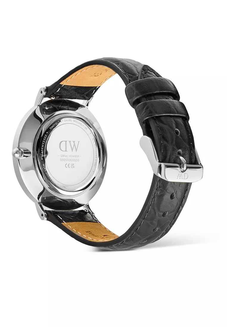 Classic 40mm Roman Numerals Date Black Croc Belly Silver - Men Watch stainless steel Leather strap watch DW Official Authentic Original 男士手錶 不銹鋼 真皮 手錶 DW 官方 正品
