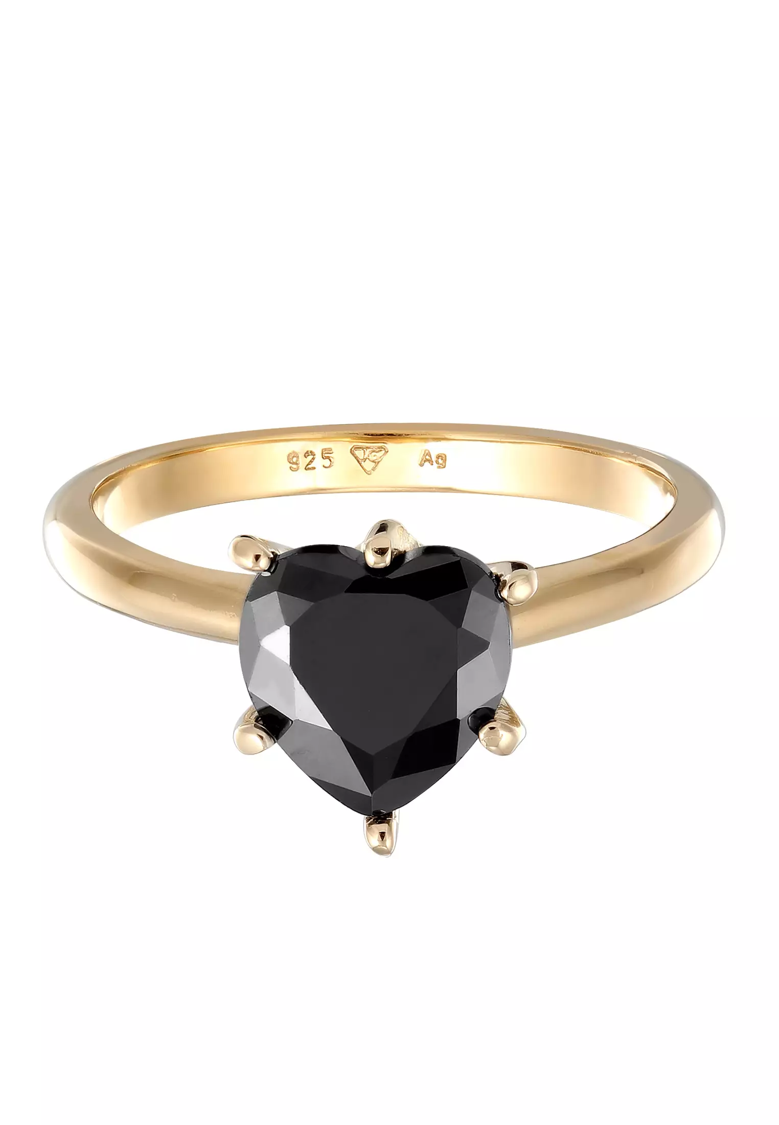 Ring Heart Zirconia Black Gold Plated