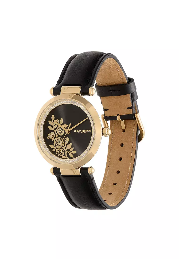 Olivia burton black leather watch best sale