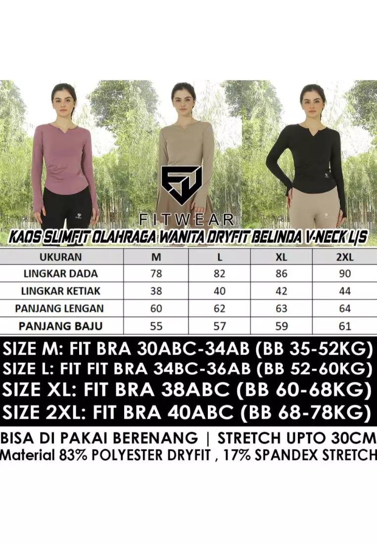 Fitwear - Kaos Olahraga Dryfit Wanita BELINDA V-NECK SLIMFIT L/S - MILK CHOCO