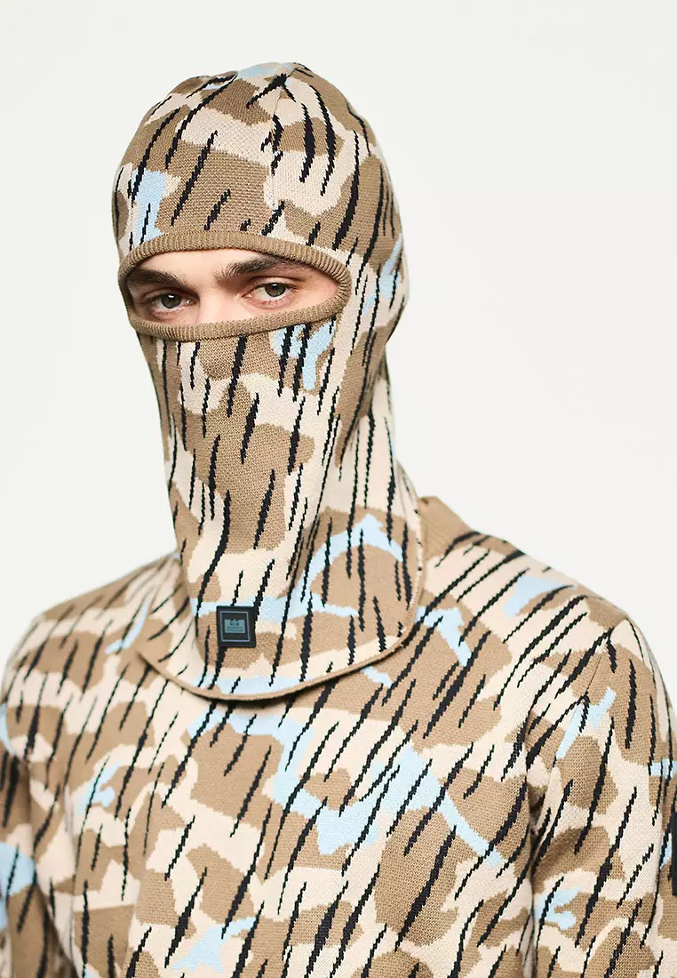 MENS TOBACCO ODEN CAMO JACQUARD KNIT CAMO BALACLAVA