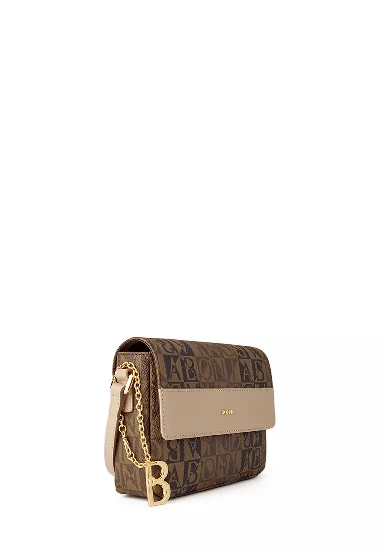 Bonia Brown Betta Monogram Shoulder Bag