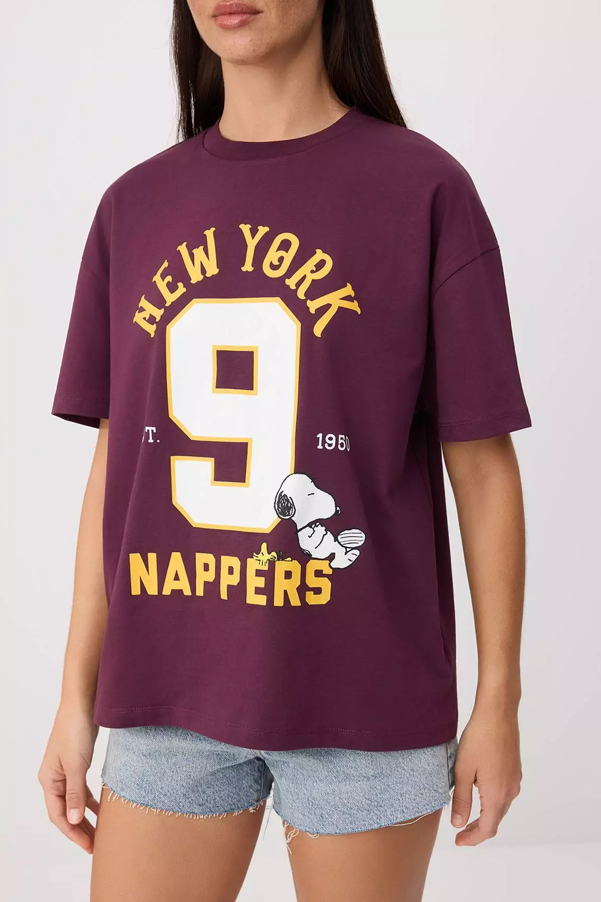 Mürdüm Snoopy Licensed Relaxed/Casual Fit Short Sleeve Tok 100% Cotton Knitted T-Shirt Twoss26Ts00141