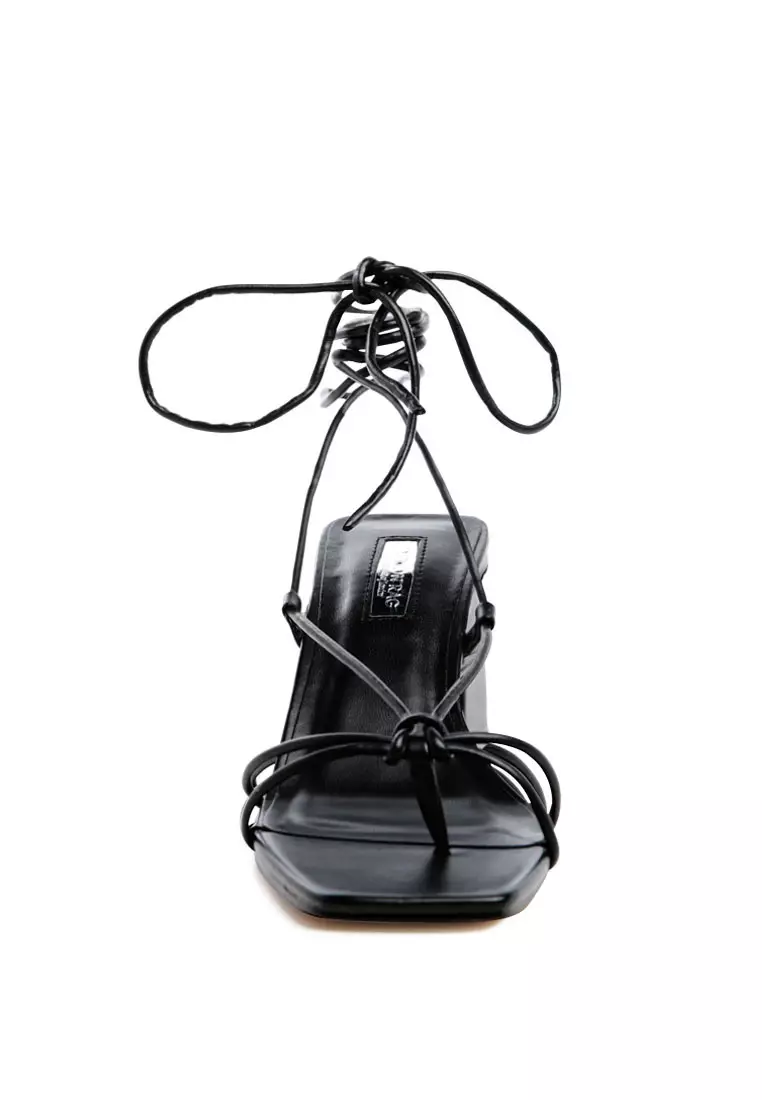 Black Tie-Up Block Heeled Sandal