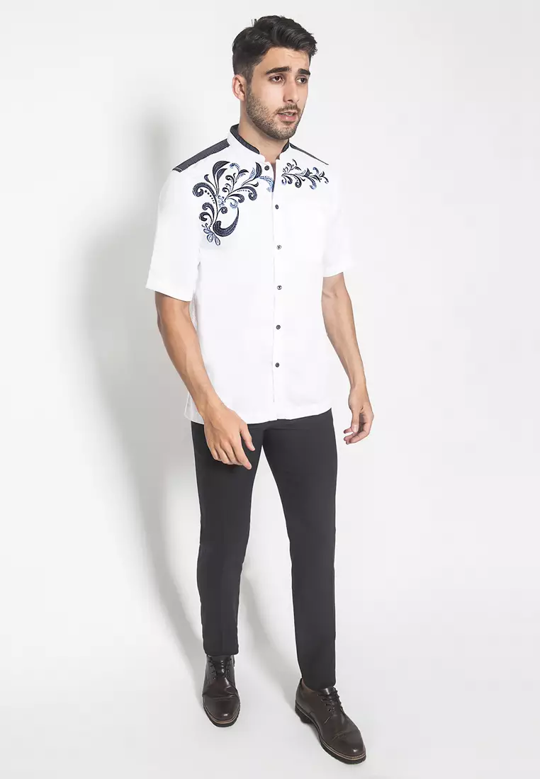 LGS - Baju Koko - Kemeja Koko - Koko Bordir Batik - Putih - Slim Fit - JSH.385.S1007KF.303.C