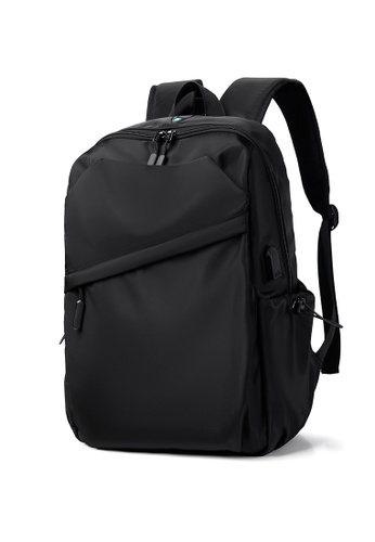 Lara black Men's Plain Water-proof Wear-resistant Nylon Zipper Backpack - Black 8C274AC87C796BGS_1