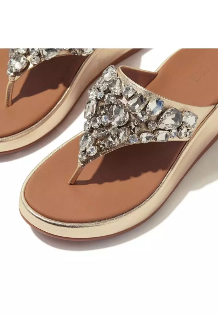 F-Mode Jewel-Deluxe M/Leather Flatform Toe-Thongs