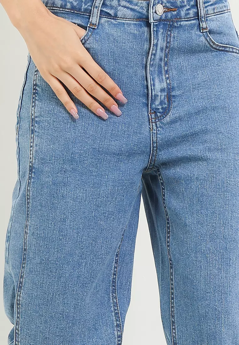 Pp Oncia Wide Leg Panelled Denim Pants