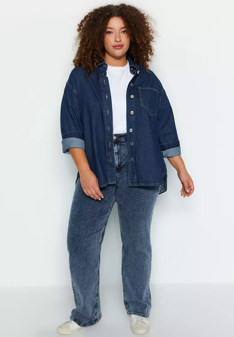 Plus Size Basic Denim Shirt
