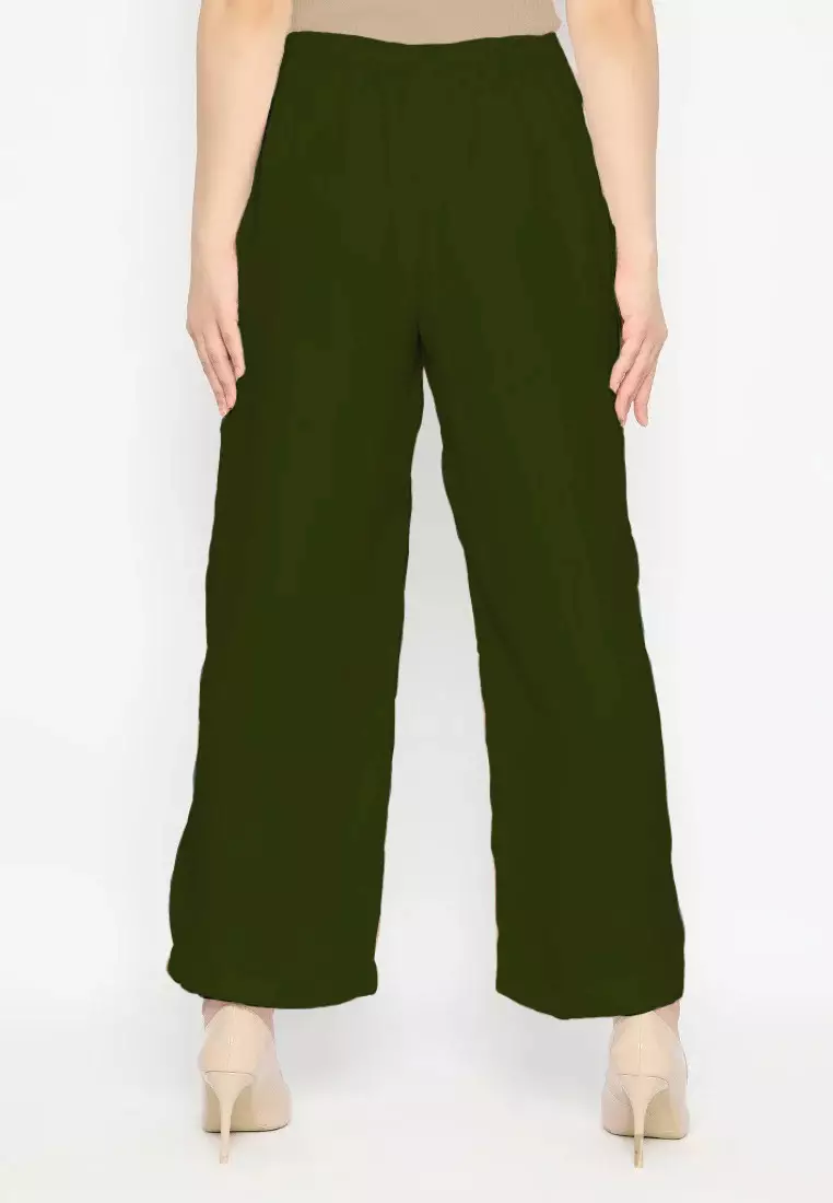 Celana Kulot Wanita Polos Bahan Jatuh  Plain Cullot Casual Look In Army Green By Brilliant Girl Warna Hijau