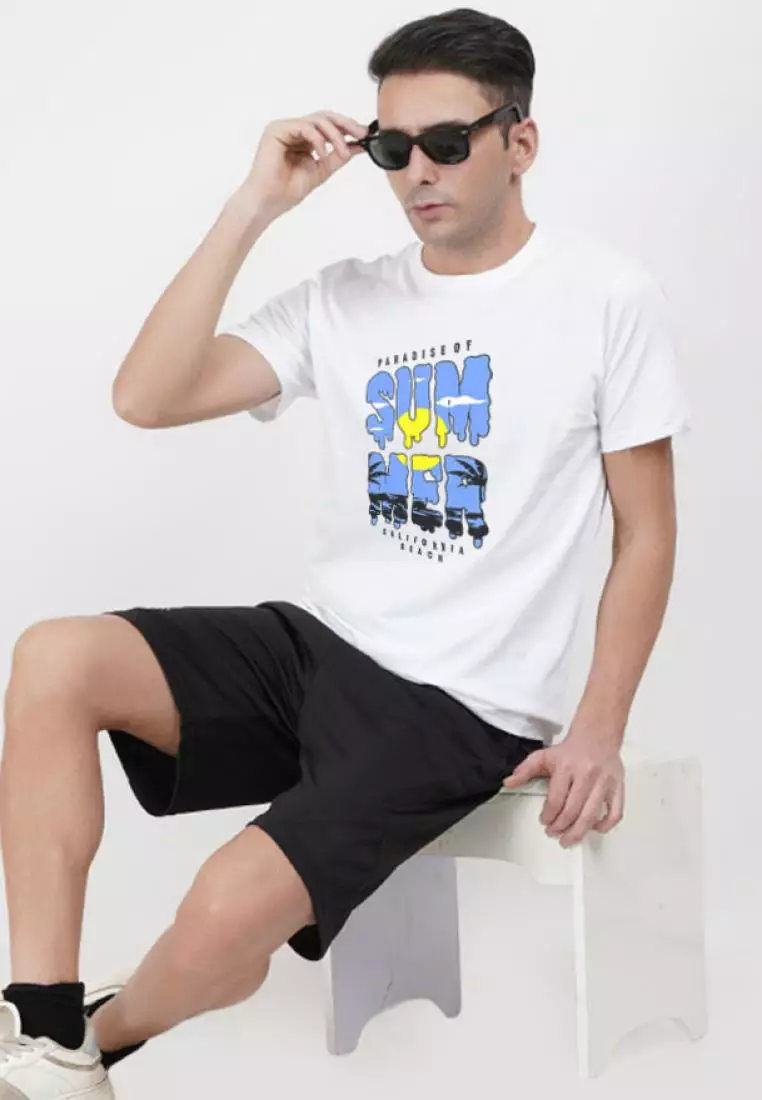 Summer Graphic White Cotton Short Sleeve Regular Fit T-Shirt