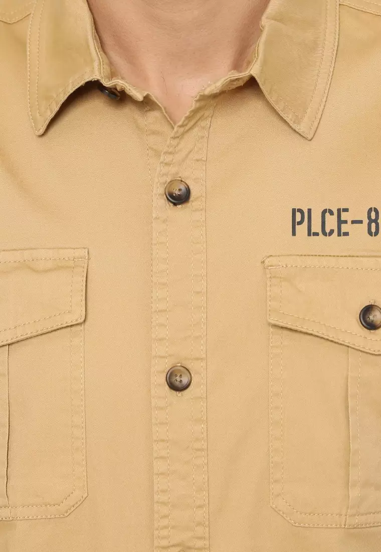 POLICE Kemeja Polos Semi Jaket Khaky Regular Fit Lengan Panjang Pria