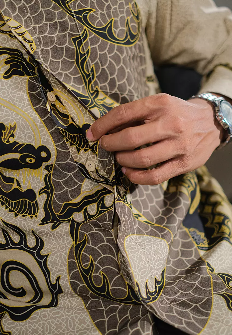 Hadinata Batik Pria Kemeja Panjang Superfine Bilva Beige