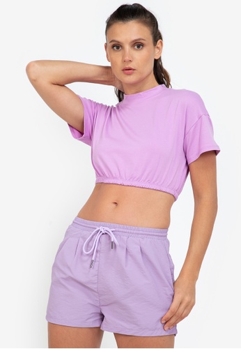 ZALORA ACTIVE purple Elastic Banded Crop T-Shirt BA113AA1B78D0AGS_1