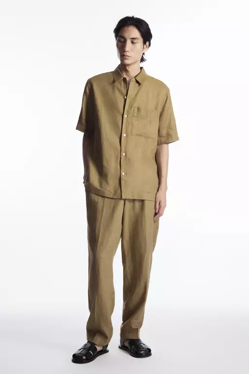 Tapered Linen Drawstring Trousers