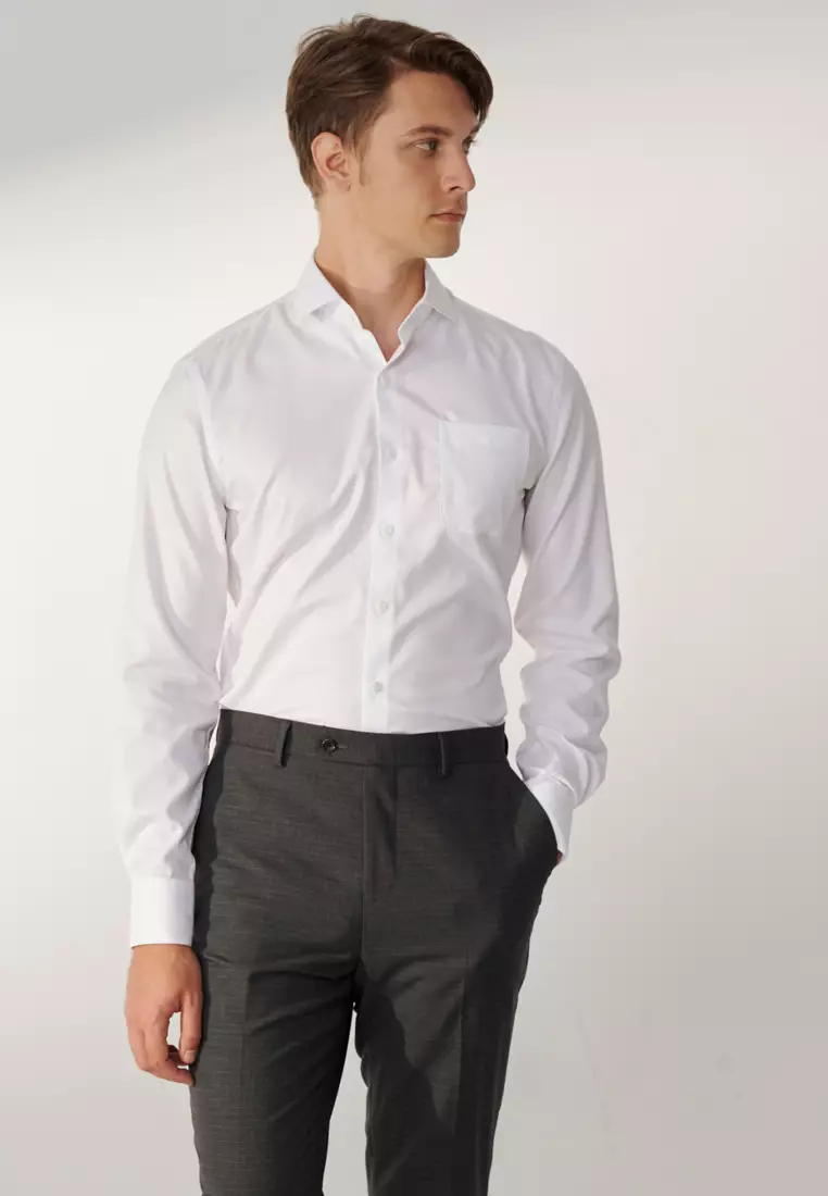 Milano Collection White Textured Slim Fit Shirt