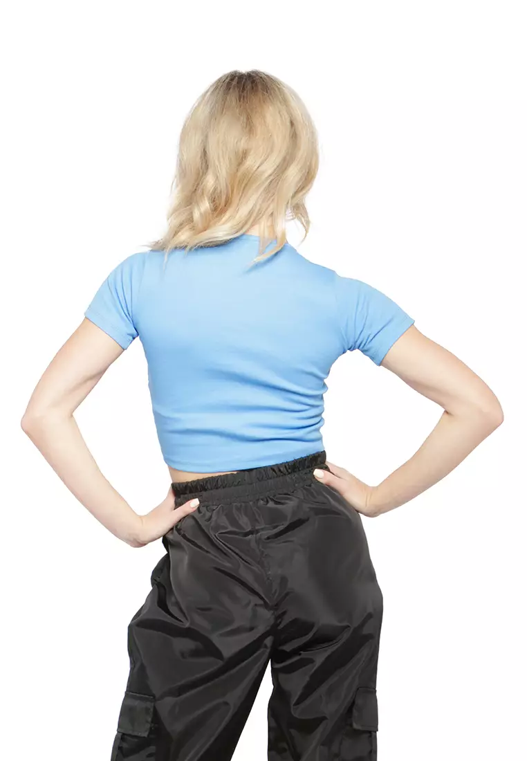 Blue Drawstring Detail Crop Top