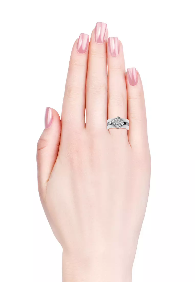 Clover Ceramic Ring White- Cincin Crystal by Her Jewellery