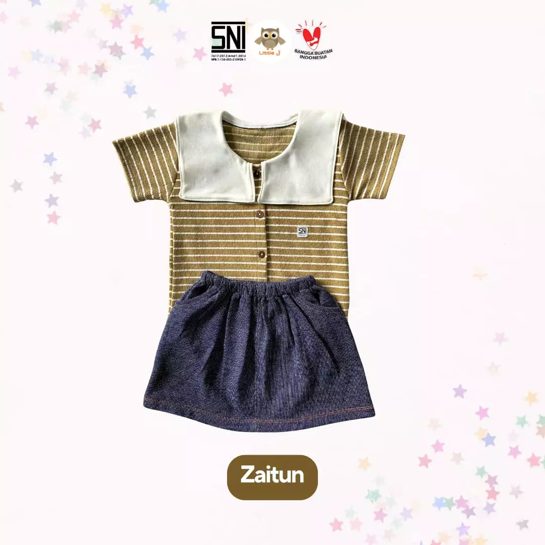 Little J - Oneset Rok Anak Perempuan Salur Lengan Pendek || Baju Anak Cewek Rib Stripe Lucu 1-5 Tahun SNI Tebal