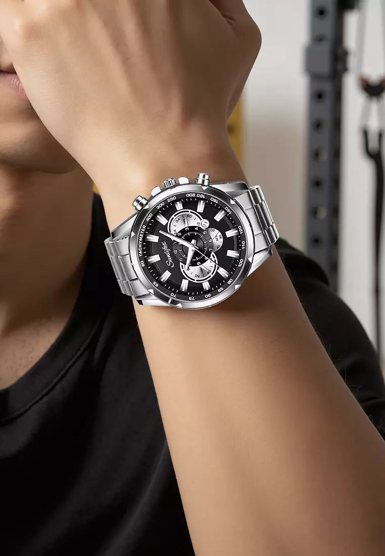 Jam Tangan Pria 3351 Kalender Kuarsa Jam Tangan Cowok Santai Tali Stainless Steel Original silverblack